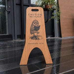 Caution Wet Floor Wood Sign - No Parking Wooden A Frame Sign - Business Safety Sign - Wet Floor Warning Sign - Indoor Slippery Surface Sign