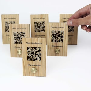 Wooden QR Code Menu Stand - Wooden Restaurant Menu Stand - Social Media Qr Code - Scan To Pay Sign  - Qr Code Business Sign - Tabletop Menu