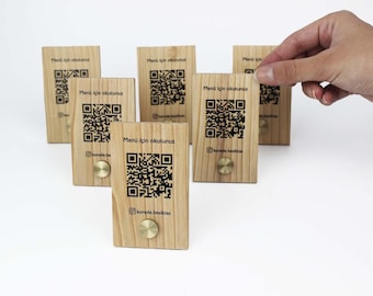 Wooden QR Code Menu Stand - Wooden Restaurant Menu Stand - Social Media Qr Code - Scan To Pay Sign  - Qr Code Business Sign - Tabletop Menu