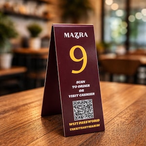 Soporte para números de mesa de restaurante - Letrero metálico personalizado con código QR a doble cara - Letrero de mesa moderno y minimalista - Letreros de reservado - Soporte para mesa de eventos