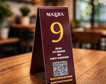 Restaurant Table Number Stand - Custom Metal QR Code Sign Double Sided - Modern Minimalist Table Sign - Reserved Signs - Event Table Stand