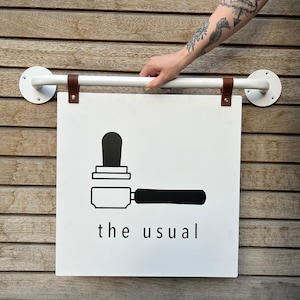 Customized Wall Hanging Storefront Business sign-Wall Mounted Flag Sign- Metal Cafe sign- Small Business Outdoor Sign- Logo Printing Signage