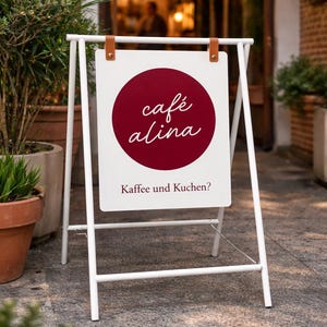 Custom A Frame Schild - Metall Sidewalk Sandwich Board - Doppelseitiges Cafe Menü Display - Outdoor Storefront Display - Straßenschild