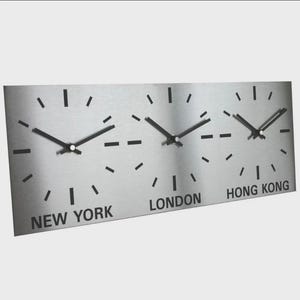 Custom World Time Zone Clock Display - Multi City Wall Clock Panel - Office Lobby World Clock - Stainless Steel Time Zone Sign
