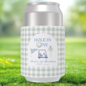 Hole In One Golf Birthday, Let&#39;s Partee, Personalized Can Cooler, 1st Birthday Can Cooler, Golf 1st Birthday, 1st Birthday Party Favor