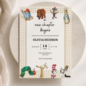 Baby Shower Invitation | A New Chapter Begins | Storybook Baby Shower Invite | Book Theme Baby Shower | Printable | Canva Template