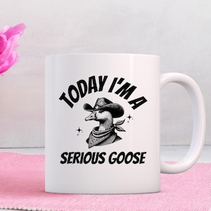 Serious Goose Funny Meme Mug: Ironic Gag Gift