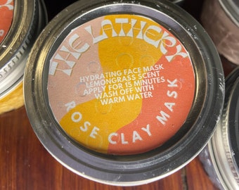 Handmade Hydrating Rose Clay Face Mask Skin Treatment Lemongrass Scent 4 ounce Jar
