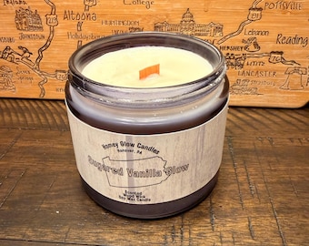 Vanilla Scented Candle, Warm Vanilla Sugar Candle, Homesick Candle, Sugared Vanilla Glow 12 oz Wood Wick Candle