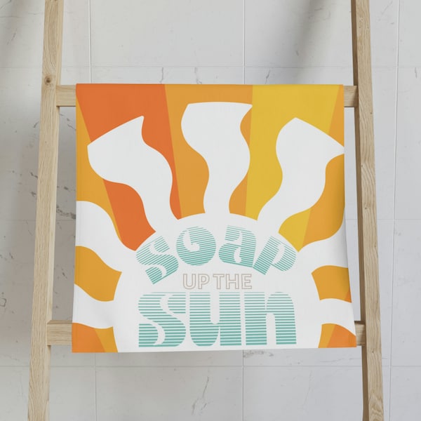 Soap up the Sun 70s Sunray orange teal funky bathroom Hand Towel