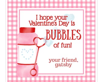 Class Valentine Tag - Pinke Vichykaro Bubbles