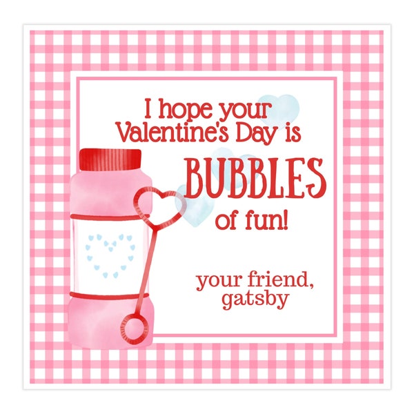 Class Valentine Tag - Pink Gingham Bubbles