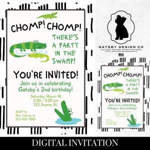 Alligator Party Invitation, Editable Alligator Kids Birthday Invite, Swamp Party, Gator Party, Crocodile Party Invitation, Instant Download