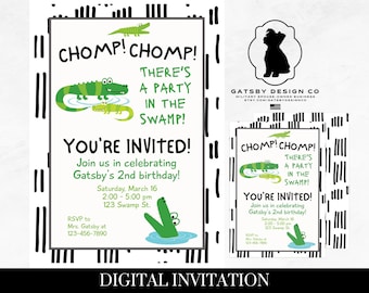 Alligator Party Invitation, Editable Alligator Kids Birthday Invite, Swamp Party, Gator Party, Crocodile Party Invitation, Instant Download