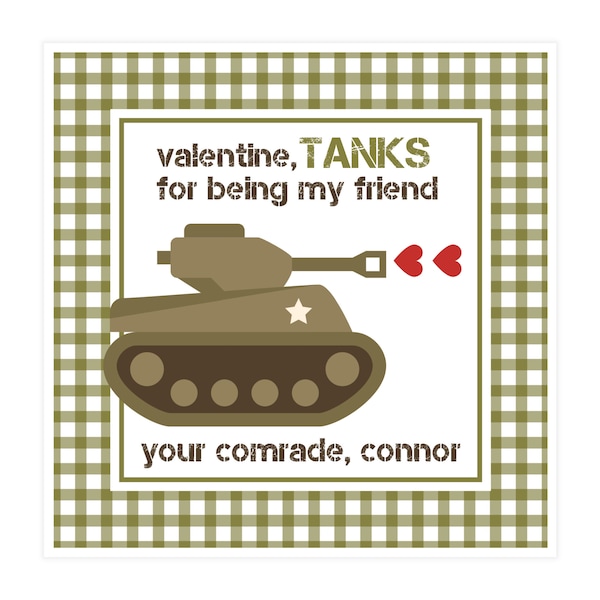 Class Valentine Military Tank Printable Tag
