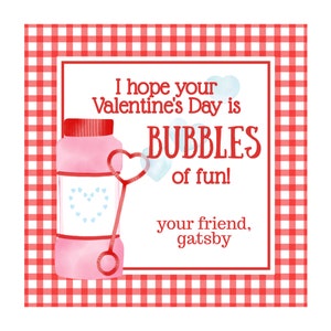 Class Valentine Tag - Red Gingham Bubbles