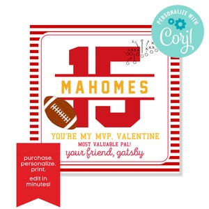 Class Valentine Tag - Mahomes 15 MVP Chiefs