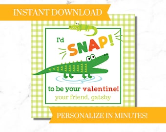 Alligator Class Valentine Gator Gift Daycare Valentine Tag Swamp Card