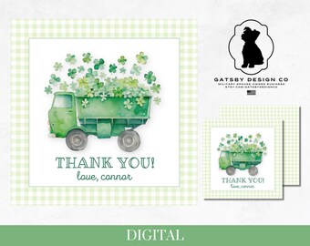 St Patricks Day Thank You Birthday Party Favor Tag, Dump Truck Birthday, St Pattys Party Ideas, Best Seller, Trending Now, Hot