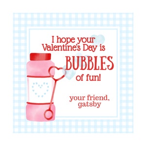 Etiqueta de clase de San Valentín: burbujas de cuadros azules