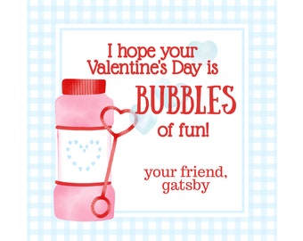 Klasse Valentine Tag - Blau Gingham Bubbles