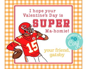 Class Valentine Tag - Mahomes Chiefs Gold Super Bowl