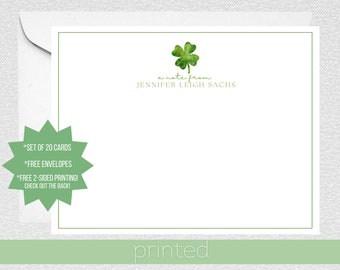 Personalized Lucky Clover Stationery for St Patricks Day Gift, March Stationary and Custom Irish Note Cards