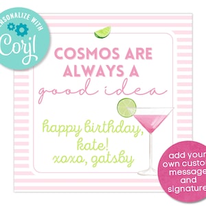 Etichetta regalo con alcool stampabile - Pink Cosmos