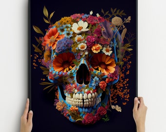 Boho Skull Art Print, Skull Home Decor, Floral Skull Poster, Skull Wall Art, Skull Decoration, Gothic Art Print, Human Skull, Skull Print.