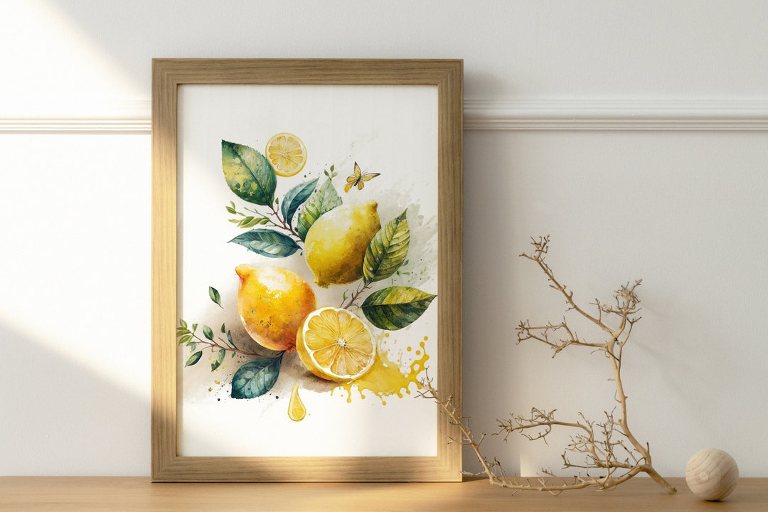 Lemon Print, Printable Kitchen Wall Art, Watercolor Lemon Wall Decor