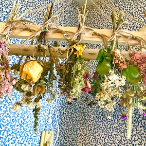 24” OAK Dried Herb and Flower Kitchen Garden Ceiling Hanger Frame Chili Pepper and Garlic Drying Hanging Rack DIY Herb Whimisgoth