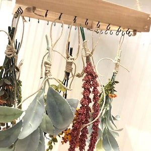 24” Dried Herb Kitchen Garden Ceiling Hanger Frame Chili Pepper Garlic Orange Wood Rack, Wedding Distressed Bouquet Herb Dryer, Gourmet