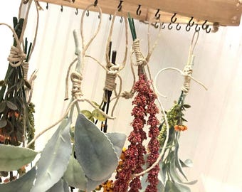 24” Dried Herb Kitchen Garden Ceiling Hanger Frame Chili Pepper Garlic Orange Wood Rack, Wedding Distressed Bouquet Herb Dryer, Gourmet