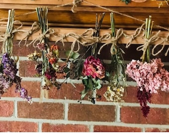 18”-30&quot; Herb Wall Hanging Rack Bouquet Flower Dryer Whimsigoth Medicinal Memorial CottageCore Primitive Sustainable Natural Boho Art Magical