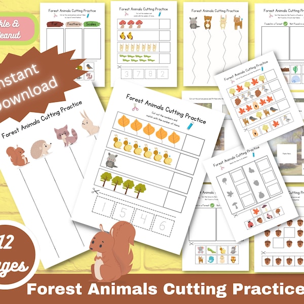Forest Animals Cut and Paste, Scissor Skills Worksheets, Cutting Practice, Cut and Glue, Preschool, Kindergarten, Homeschool, Printable