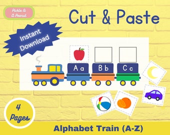 Alphabet Train Cut & Paste: Scissor Skills Matching Activity (Digital Download)