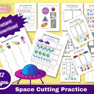 Preschool Cutting Practice, Toddler Cut and Paste Worksheets, Scissor Skills, Space Cut and Glue, Special Education Fine Motor Activity Pack