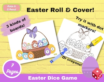 Easter Number Recognition Dice Game, Roll and Cover, Printable Counting Toddler Activity, Kindergarten Preschool Centers, Homeschool