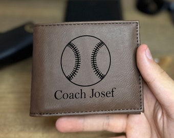 Personalized Coach Leather Wallet, Customized Engraved Leather Wallet, Sport Lover Gifts, Baseball Leather Wallet, Coaches Gift