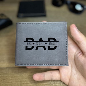 Personalización Cartera de cuero de papá con nombres de niños, regalo para el día del padre, cartera grabada en cuero personalizado, cartera minimalista