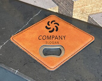 Custom Company Logo Coaster, Custom Leather Coaster Bottle Opener, Personalized Company Gift For Employee, Corporate Logo Gift For Clients