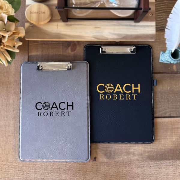 Custom Name Clipboard, Coach Clipboard, Personalized Gift, Volleyball Leather Clipboard, Personalized Leather Clipboard, Sports Clipboard