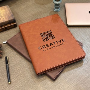 Custom Company Logo Leather Portfolio, Personalized Engraved Company Portfolio, Custom Portfolio with Zipper Leather Portfolio, PhD Gift