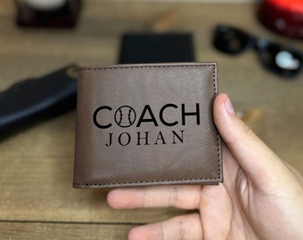 Personalized Baseball Wallet With Coach Name, Custom Coach Wallet, Leather Engraved Wallet, Gift For Coaches, Minimalist Wallet