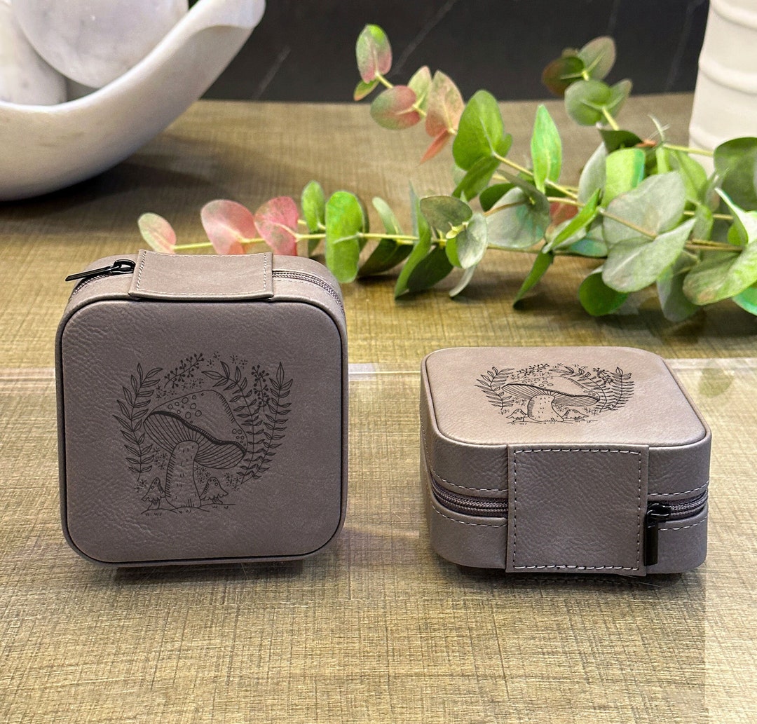 Mushroom Jewelry Travel Box, Floral Jewelry Travel Box, Vegan Leather