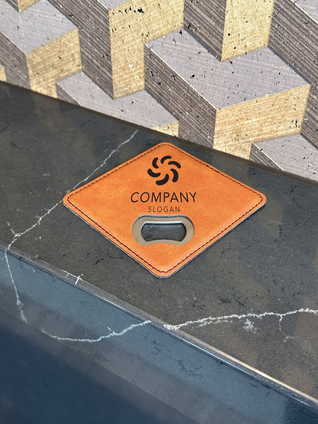 Custom Company Logo Coaster, Custom Leather Coaster Bottle Opener