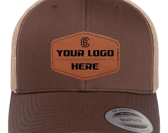 Custom Logo Leather Patch Hat, Personalized Leatherette Trucker Hat, Baseball Cap | Baseball Hat Gift, Business Corporate Company Hat