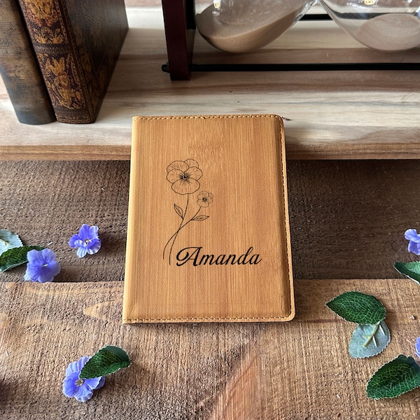 Personalized Birth Month Flower Leather PassportCover Personalized Passport Holder Leather Passport Cover Name Engraved Honeymoon GiftTravel