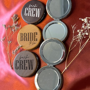 Bachelorette Party Leather Compact Mirror Gift, Custom Engraved Bridesmaid Compact Mirror, Personalized Vegan Leather Compact Mirror