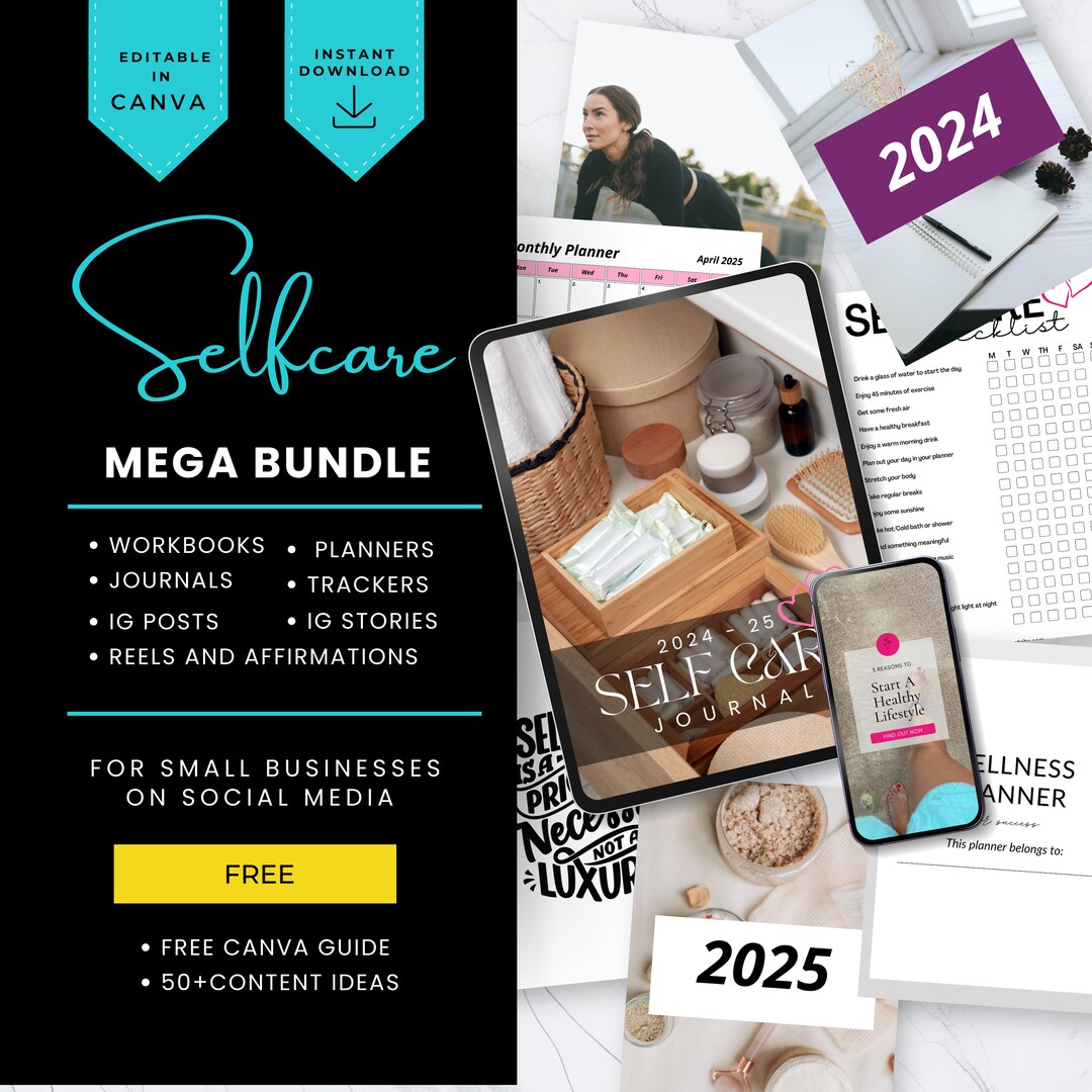 Self Care Planner Bundle digital Planner Self-care Reels Positive ...